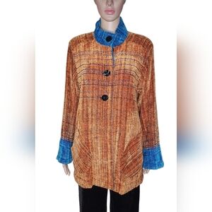 Vintage Camille Benjamin women's orange cotton handwoven wearable art jacket S